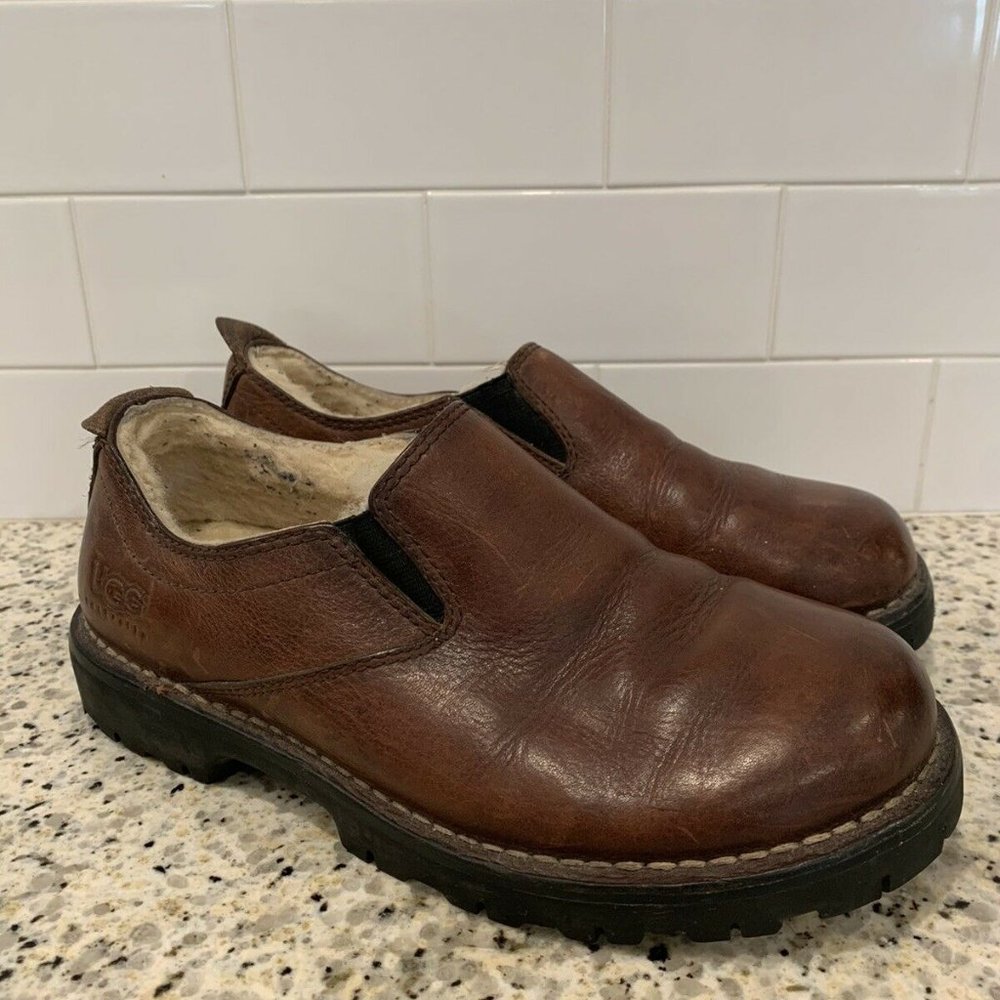 Ugg Harbor Brown Leather Loafers Sheepskin  5141